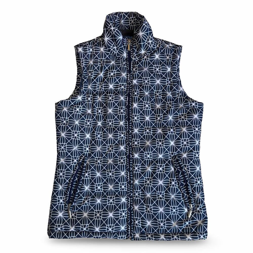 Jane Ashley Women Quilted Zip-Up Vest Size S Navy White Lightweight Sleeveless